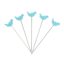 Load image into Gallery viewer, Blue bird pins in clear birdhouse box notion gift stocking stuffer quilters sewers makers