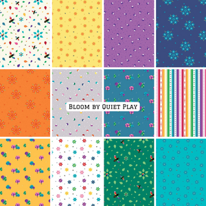 Bloom collection by Quiet Play Kristy Lea Riley Blake Designs garden flowers bees ladybugs mushrooms stripes cotton quilt fabric