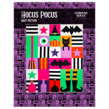 Load image into Gallery viewer, Corinne Sovey Hocus Pocus quilt pattern traditional piecing inset circles foundation paper piecing applique templates halloween witch broom bat boots potion tonic black cat
