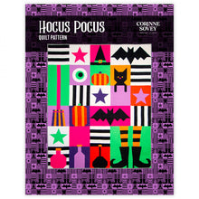 Load image into Gallery viewer, Corinne Sovey Hocus Pocus quilt pattern traditional piecing inset circles foundation paper piecing applique templates halloween witch broom bat boots potion tonic black cat