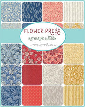 Load image into Gallery viewer, Flower Press by Katherine Watson for Moda Fabrics  flowers foliage leaves blue gold red grey gray green quilt weight fabric
