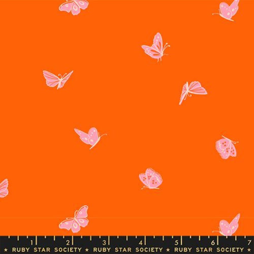 Flowerland by Melody Miller for Ruby Star Society Moda Fabrics  quilt weight cotton fabric garments bags quilting Sorbet goldfish bright orange background in pink yellow orange butterfly