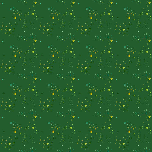 Kitty Litter by Dear Stella basic scattered tiny cat heads dots catnip green with yellow
