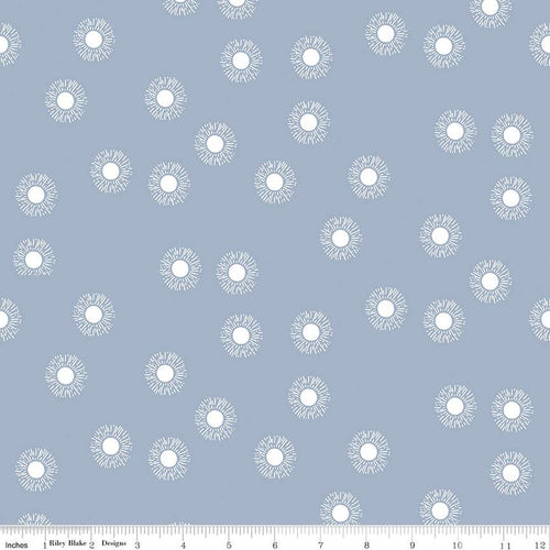 Moonchild Constellations Sunrise Fog scattered white radiant suns on soft blue background sky quilt weight cotton