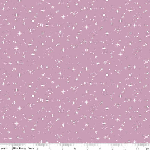 Moonchild Starfall Thistle purple scattered vintage style stars and white on lavender background cosmic quilt weight cotton