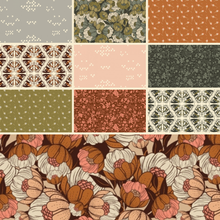 Load image into Gallery viewer, Scout Lake collection by Ash Cascade for Cotton + Steel fabrics fat quarter bundle cotton quilt weight fabric dusky purple blue aqua gold orange rust swallowtail butterflies foliage flowers poppy thistle 
