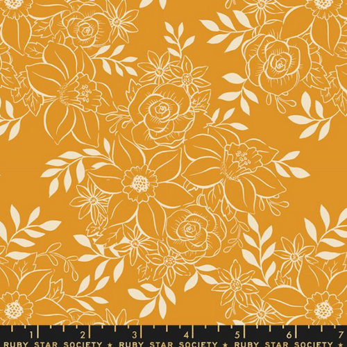 Ruby Star Society Alexia Marcelle Abegg Winterglow floral in Honey golden background cream flowers 