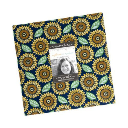 Sunflowers in my heart by Kate Spain for Moda Fabrics sunflowers gold navy blue yellow green layer cake 10 x 10 42