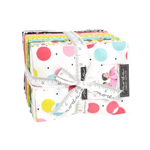 Load image into Gallery viewer, Sweet and PLenty Fat quarter Bundle by Me and My Sisters Designs quilt weight cotton 34 prints colorful basics bright blue pink yellow orange black chickens bubbles squiggles and lines 
