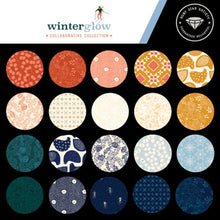 Load image into Gallery viewer, Winterglow Fat Quarter Bundle by Ruby Star Society PRE-ORDER Moda Fabrics red honey gold teal navy blue coral pinecones skiers skiing quilt weight cotton bundle
