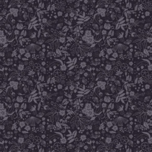Scout Lake collection Overgrown garden purple print by Ash Cascade for Cotton + Steel Fabrics cotton quilt weight fabric moody clustered tone on tone purple foliage flowers quilting clothing bags home dec sewing