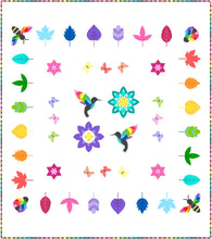 Load image into Gallery viewer, Kristy Lea Quiet Play Pattern Club 2024 Meadow Confetti Cotton Solids Riley Blake Designs Rainbow leaves ladybugs bees hummingbirds butterflies and flowers