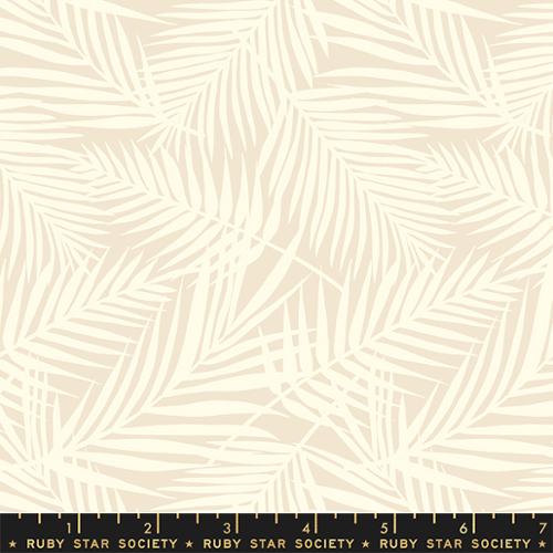 Reverie Natural palm fronds in cream on natural beige background Ruby Star Society for Moda fabrics high quality cotton quilt weight fabric for quilts bags garments clothing sewing projects Light colored palm leaves over a darker shaded natural background.  