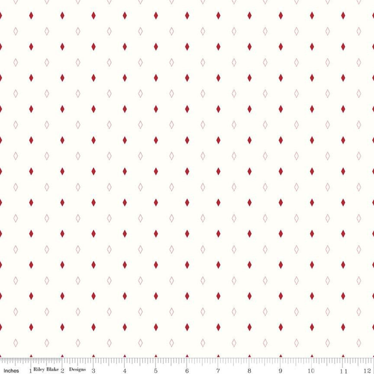 Red Hot collection red diamonds on off white backround designed by Amanda Castor for Riley Blake Designs cotton quilt fabric material garments bags 