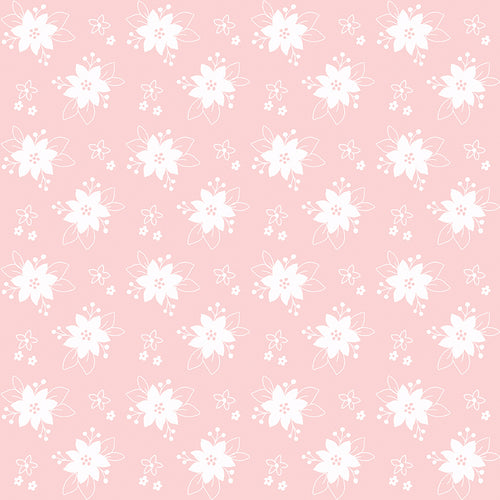 Pixie Noel 2 by Tasha Noel for Riley Blake Designs holiday floral with white flowers and leaf outline berries on a soft pale pink background high quality cotton fabric material for quilts stockings tree skirt pillowcase 