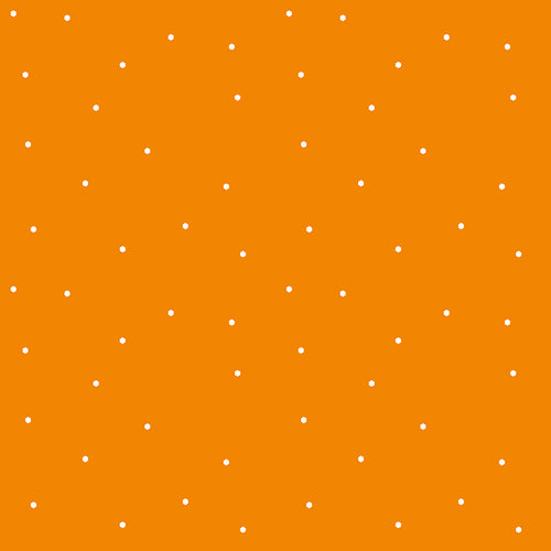 Hexie Sprinkle on Orange from the Imagine fabric collection by Quiet Play Kristy Lea for Riley Blakes Designs scattered tiny white hexie hexy geometric shapes on a citrus orange background  high quality material for quilts garments bags and other sewing projects