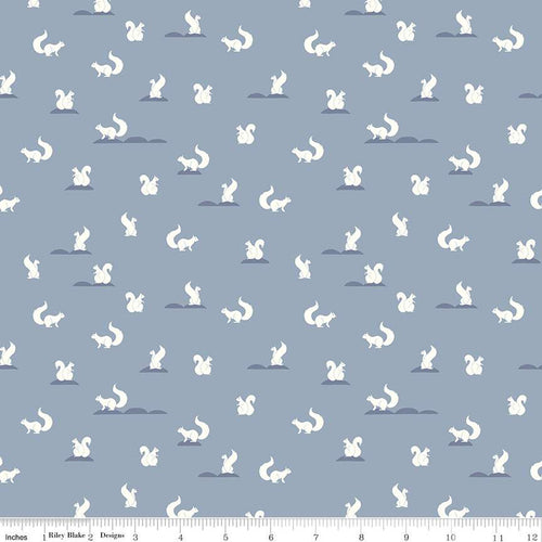 South Hill by Fran Gulick for Riley Blake designs fabric soft white sassy squirrels on a fog gray grey background quilt weight fabric for quilting sewing garments clothing 