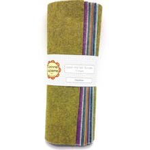 Load image into Gallery viewer, Corinne LaPierre Heather Felt wool mix bundle 10 sheets soft heathered hues of blue green gray grey blue purple gold for embroidery or crafts