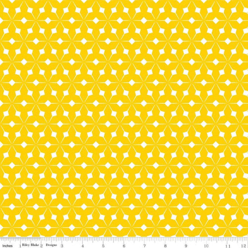 Colour Wall Geo Print in Yellow by Sue Daley Designs for Riley Blake Fabrics Cheerful sunshine shade of yellow repeating print high qulaity cotton quilt sewing garment fabric