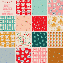 Load image into Gallery viewer, Jolly Darlings Ruby Star Society Fat Quarter Bundle Christmas Holiday sweaters snowflakes snowglobe snowman animals ornaments octopus cotton quilt garment prject bag sewing fabric material moda fabrics
