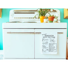 Load image into Gallery viewer, Moonlight Makers Biscuits with the Boss Ted Lasso Dish Towel Flour Sack Recipe Gift Kitchen