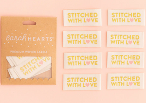 Stitched with Love in Gold and White Woven Labels (8 Per Pack) by Sarah Hearts
