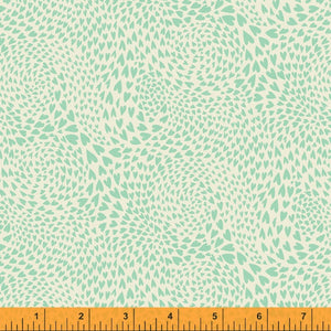 Sally Kelly Eden Swirling Hearts Green floating multi-sized light green hearts on cream background Liberty of London designer high quality cotton quilt garment clothing sewing fabric material