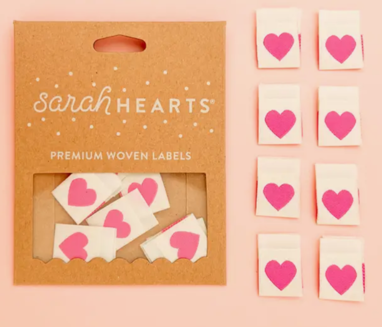 Pink Hearts Woven Labels (8 Per Pack) by Sarah Hearts