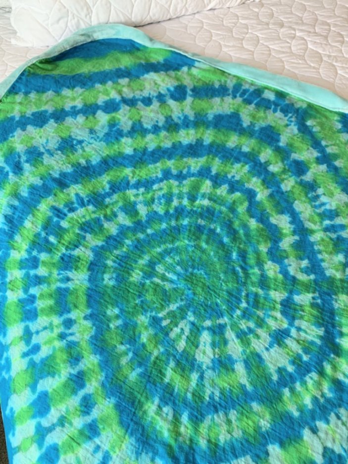 Blue and green tie dye hemstitched pre-washed flannel baby blanket, receiving baby blanket & order 2 burp cloths, baby gift set, crocheted for you