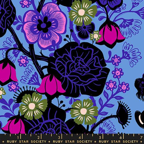 Ruby Star Society Moda fabric cotton quilt Sarah Watts Hello Alice Wonderland large floral on lindley slate blue bright pink 