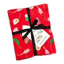 Load image into Gallery viewer, Merry Happy fat quarter bundle by Kimberly Kight for Ruby Star Society. Bright red green pink aqua turquoise gold Christmas ornaments wreaths candy canes 

