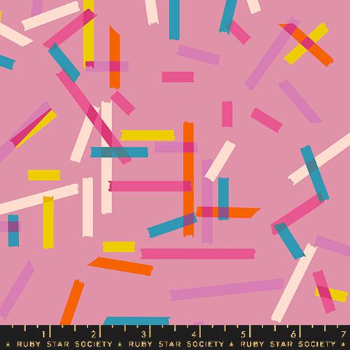 Novelty Salutations Rashida Coleman Hale Ruby Star Society Moda Fabrics Cotton Quilt garment bags parchment plum pinky purple multi-colored washi tape strips like confetti yellow turquoise orange white and dark pink tossed