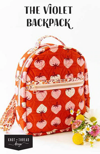 Violet backpack pattern by Knot and Thread adjustable for toddler to adult zipper pockets straps 