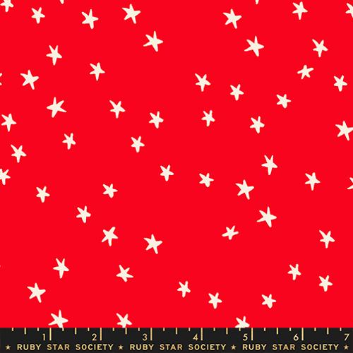 Moda Fabric Ruby Star Society Starry quilt fabric scattered stars bright ladybug red background with white stars