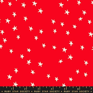 Moda Fabric Ruby Star Society Starry quilt fabric scattered stars bright ladybug red background with white stars