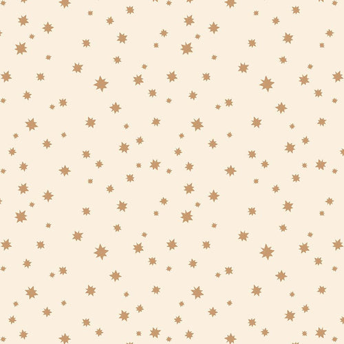 Dear Stella Fabric Cream Stars Rae Ritchie Designs cream background gold irregular stars tossed quilt weight coton 