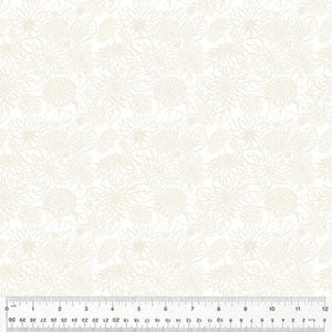 White Dahlia Dream Organic cotton fabric In the Garden by Jennifer Moore for Windham Fabrics low volume tone on tone chrysanthemum floral quilt weight cotton 