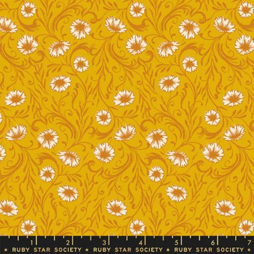 Flowerland by Melody Miller for Ruby Star Society Moda Fabrics  quilt weight cotton fabric garments bags quilting goldenrod yellow gold daisy floral background large flowers 