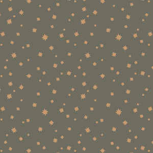 Dear Stella Fabrics Stars in Clover green background gold stars tossed various sizes cotton quilt fabric Rae Ritchie