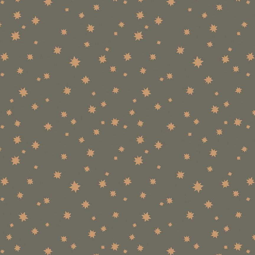 Dear Stella Fabrics Stars in Clover green background gold stars tossed various sizes cotton quilt fabric Rae Ritchie