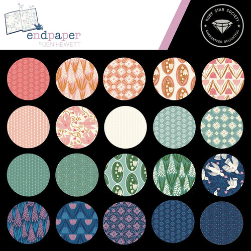 Endpaper fat quarter bundle Pre Order Jen Hewett Ruby Star Society Moda Fabrics cotton lily of the valley birds flowers pink green harvest gold green blue cotton quilt fabric