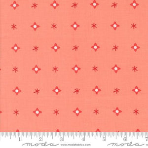 Lizzy House Tiny Christmas Moda Fabric quilt cotton Carnation peach pink with stars and asterisks in rows blender basic 