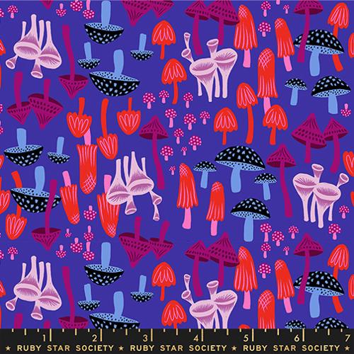 Hello Alice Mushroom and Caterpillar in Blacklight by Sarah Watts for Ruby Star Society Moda