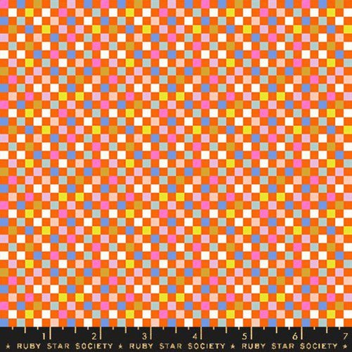 Ruby Star Society Moda Fabric Washi plus Rashida Coleman Hale novelty quilt weight fabric pixels in orange and multiple colors yellow pink brown blue tiny squares