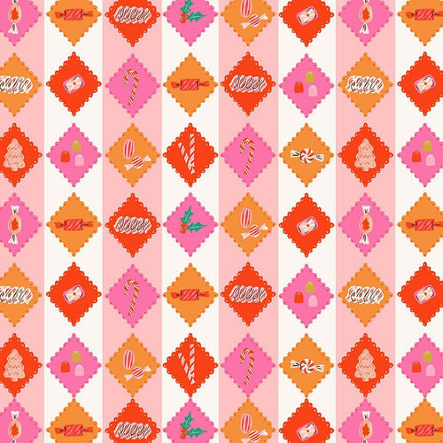 Holly Jolly by Dear Stella cotton quilt fabric Christmas Holiday Vintage Retro style stripe white blush pink orange red candy ribbon 