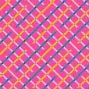 Ruby Star Society Moda Fabric Washi plus Rashida Coleman Hale novelty quilt weight fabric bright pink magenta background criss crossed with turquoise gold light pink lattice work