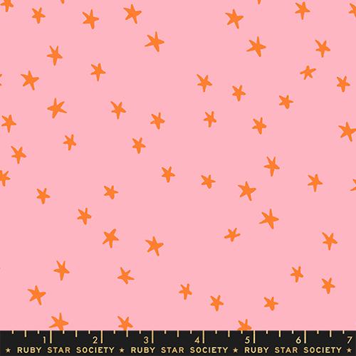 Moda Fabric Ruby Star Society Starry quilt fabric scattered stars orangey rosebud pink background