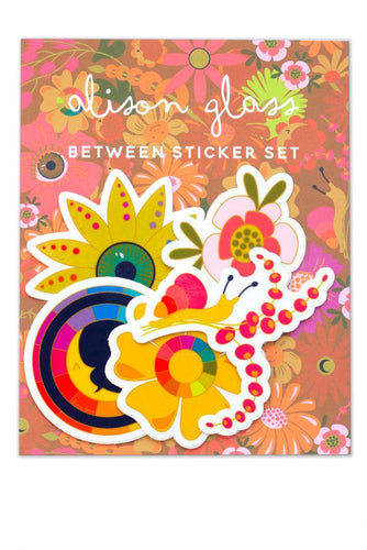 Alison Glass Between sticker set vinyl weatherproof set of 5 flowers color wheel snail berries posy red pink gold 