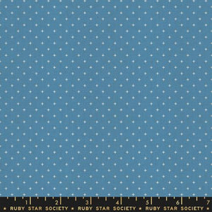 Ruby Star Society Add It Up Chambray Medium Blue small non-directional plus X signs scattered cotton Moda Fabrics quilt weight 