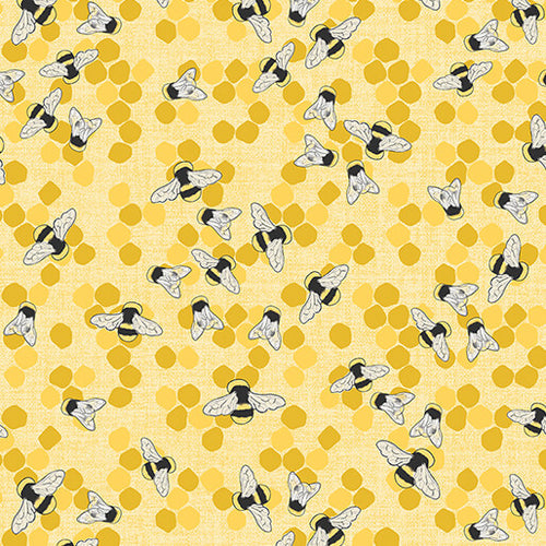 Bee Haven Rachel Rossi Benartex Fabrics honey bees yellow gold honeycomb quilt weight cotton